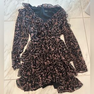 Bardot Black and Pink Ruffle Dress